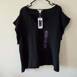 NWT! THREE DOTS DOUBLE GAUZE TOP  BLACK SIZE XXL 100% COTTON ($138)